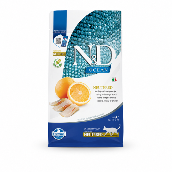 FARMINA N&D OCEAN - Herring&Orange NEUTERED ADULT sausas maistas katėms
