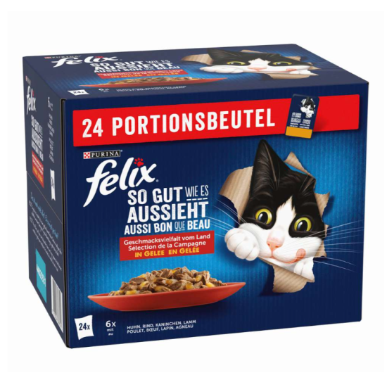 Felix Pouches in Gelee 85gx24 vištiena, ėriena, jautiena, triušis