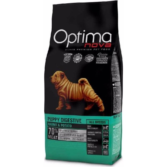 OPTIMA Nova Dog Puppy Digestive GF Rabbit sausas pašaras jauniems šunims