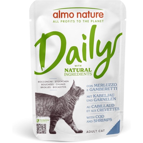 Almo Nature Daily Cat Pouch with Code and Shrimps 70g su menke ir krevetėmis