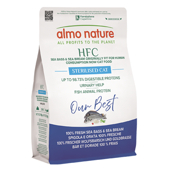 Almo Nature HFC Sterilised Sea Bass and Sea Bream sausas maistas katėms