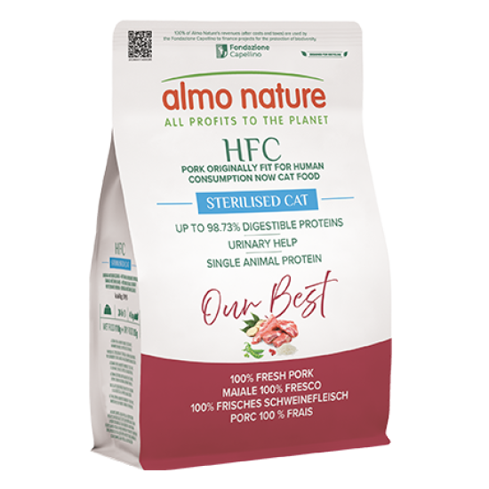 Almo Nature HFC Sterilised Cat Fresh Pork sausas pašaras katėms