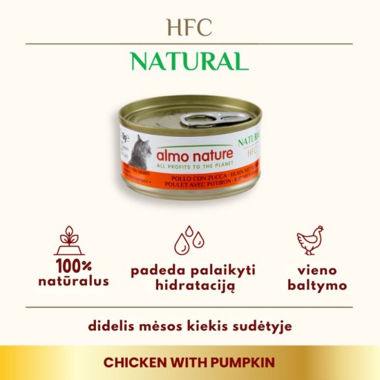 Almo Nature HFC Chicken with Pumpkin konservai katėms su vištena ir moliūgu 