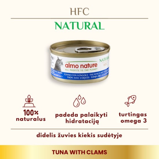 Almo Nature HFC Tuna with Clams konservai katėms su tunu ir moliuskais 