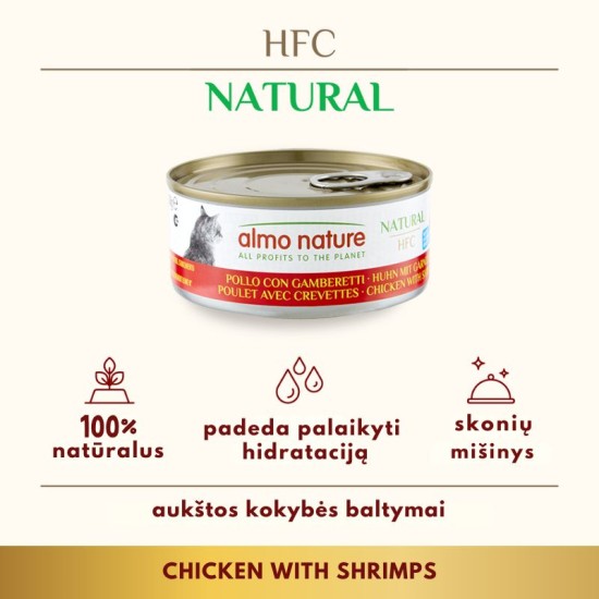 Almo Nature HFC Chicken with Shrimps konservai katėms su vištiena ir krevetėmis