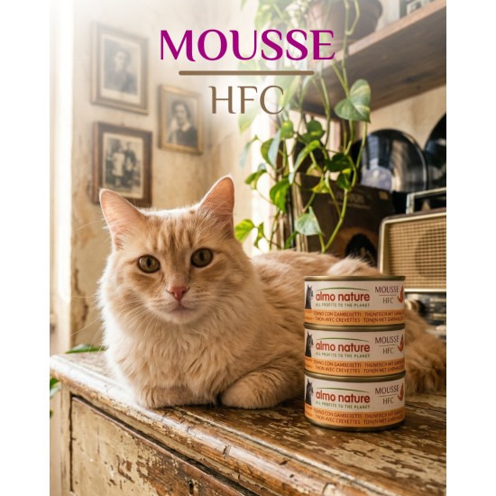 Almo Nature HFC Mousse Tuna with Shrimps putėsiai katėms su tunu ir krevetėmis