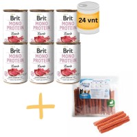 Komplektas  Brit Care Mono Protein Lamb konservai šunims 24x400g + Skanėstai šunims 500g (galima rinktis)