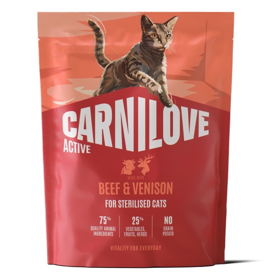 CARNILOVE ACTIVE Cat Beef & Venison Sterilised sausas pašaras katėms