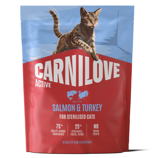 CARNILOVE ACTIVE Cat Salmon & Turkey Sterilised sausas pašaras katėms