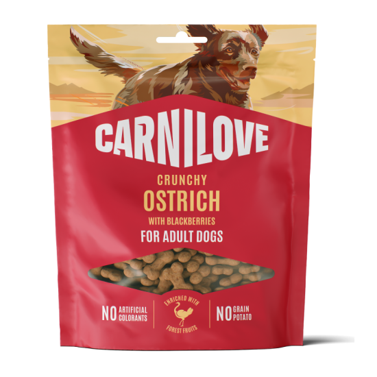 CARNILOVE Crunchy Snack Ostrich with Blackberries skanėstai šunims 200 g