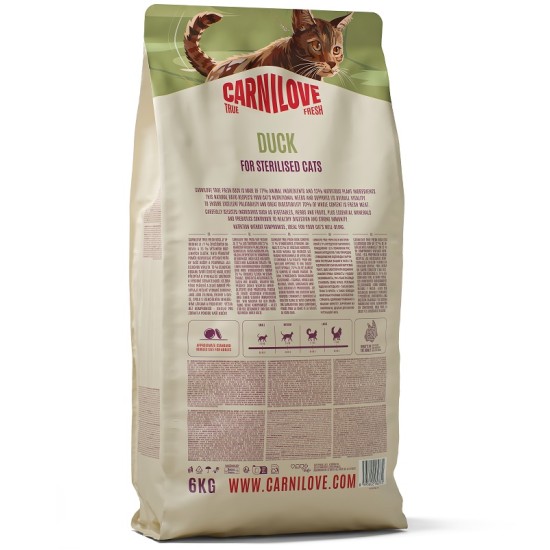 CARNILOVE TRUE FRESH Cat Dry Duck Adult Cat Sterilised sausas maistas katėms