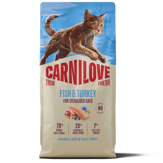 CARNILOVE TRUE FRESH Cat Dry Fish&Turkey Adult Cat Sterilised sausas maistas katėms 