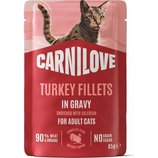 CARNILOVE Gravy Turkey enriched with Valerian NEW konservuotas pašaras katėms 85 g