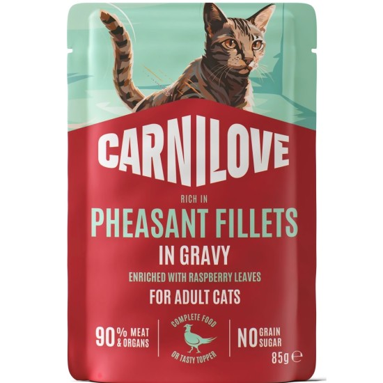 CARNILOVE Gravy rich in Pheasant enriched with Raspberry Leaves NEW konservuotas pašaras katėms 85 g