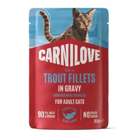 CARNILOVE Gravy Trout enriched with Echinacea NEW konservuotas pašaras katėms 85 g