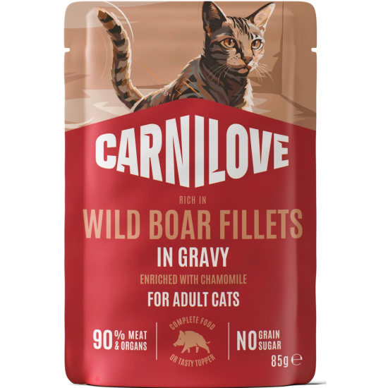 CARNILOVE Gravy Wild Boar enriched with Chamomile NEW konservuotas pašaras katėms 85 g