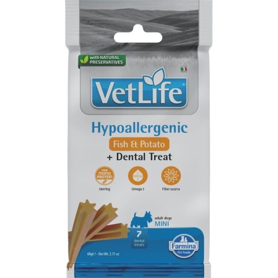 FARMINA  VET LIFE HYPOALLERGENIC Fish&Potato ADULT MINI skanėstas šunims