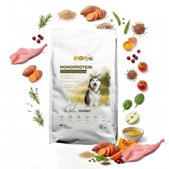 IRONpet Rabbit Medium & Large breed Adult vieno baltymo pašaras suaugusiems šunims
