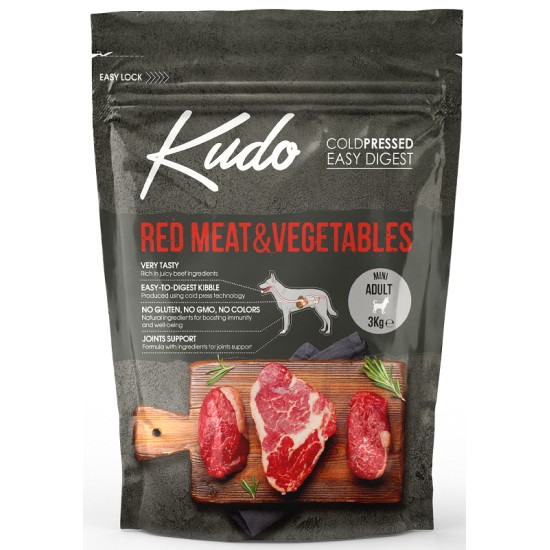 Kudo Red Meat&Vegetables Mini Adult sausas maistas suaugusiems šunims 3 kg