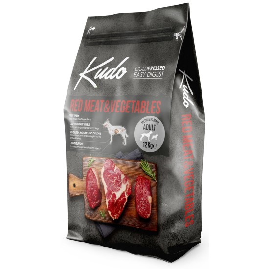 Kudo Red Meat&Vegetables Medium Maxi Adult sausas maistas suaugusiems šunims