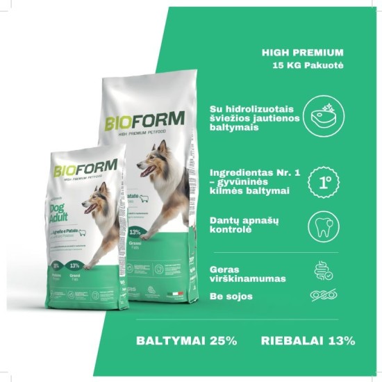 BIO FORM HIGH Premium Adult Lamb - sausas maistas suaugusiems šunims su Ėriena