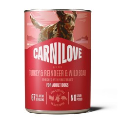 CARNILOVE Paté Made with Turkey & Reindeer & Wild Boar konservuotas pašaras šunims 400 g