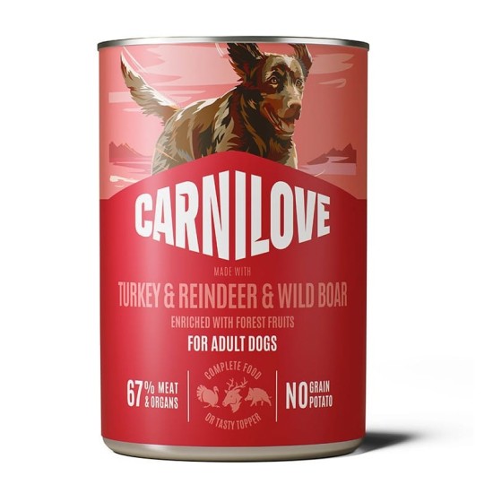 CARNILOVE Paté Made with Turkey & Reindeer & Wild Boar konservuotas pašaras šunims 400 g