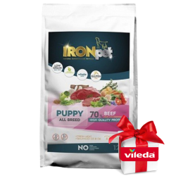 IRONpet BEEF Puppy All Breed vieno baltymo pašaras šunims iki 1 metų+ DOVANA