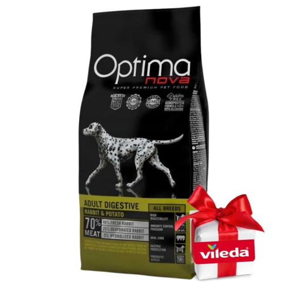Optima Nova Adult All Breed Digestive Rabbit & Potato vieno baltymo pašaras šunims+DOVANA