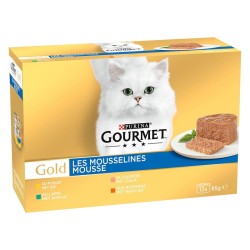 Gourmet Gold Mousse Mix kons.katėms (triušiena,vištiena,lašiša,inkst)