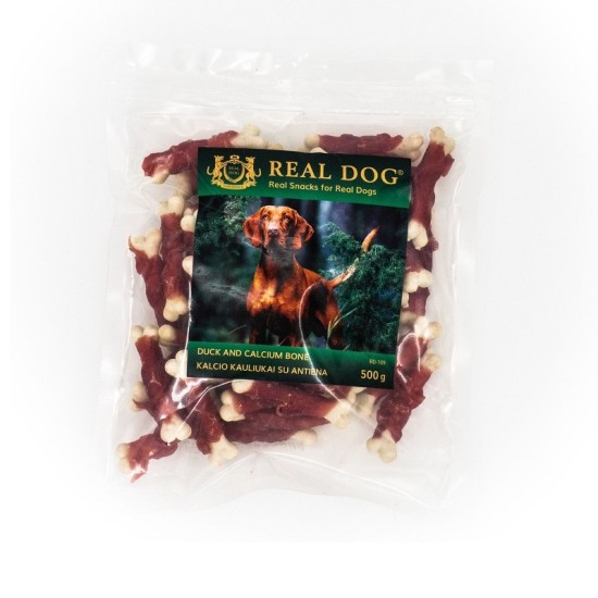 REAL DOG Kalcio kauliukai su antiena skanėstai šunims 500g