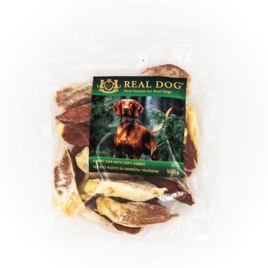 REAL DOG SNACKS Triušio ausys su minkšta triušiena 500g