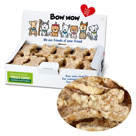 Skanėstai šunims BOW WOW Prebio bones su daržovėmis, 27 vnt. Skanėstai šunims BOW WOW Prebio bones su daržovėmis, 27 vnt.