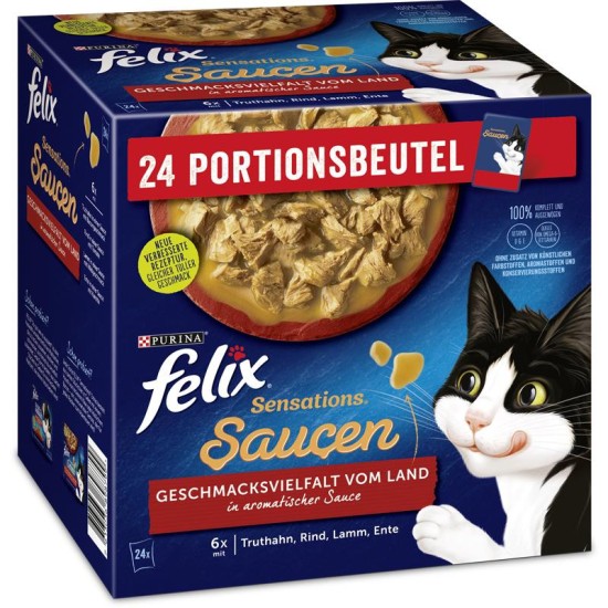 Felix Sensations Pouches Souce konservai katėms su kalakutiena, jautiena, ėriena, antiena Felix Sensations Pouches Souce konservai katėms su kalakutiena, jautiena, ėriena, antiena