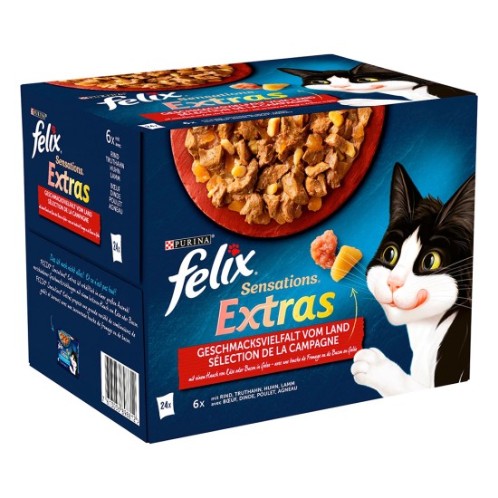 Felix Sensations Extras konservai katėms su jautiena, kalakutiena, vištiena, ėriena Felix Sensations Extras konservai katėms su jautiena, kalakutiena, vištiena, ėriena