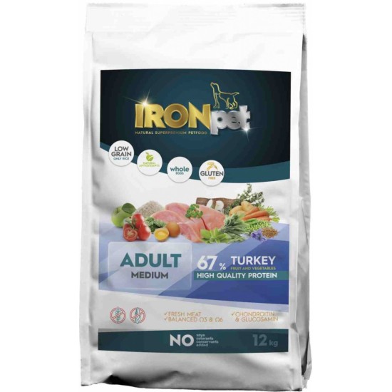 IRONpet TURKEY Adult  Medium vieno baltymo pašaras suaugusiems šunims