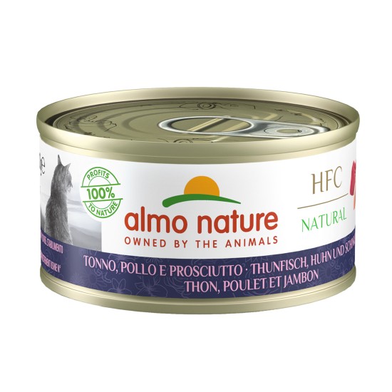 Almo Nature HFC Tuna, Chicken & Ham konservai katėms su tunu, vištiena ir kumpiu