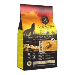 AMBROSIA GF Adult Mini Fresh Salmon & Rabbit begrūdis sausas maistas suaugusiems, mažų veislių šunims