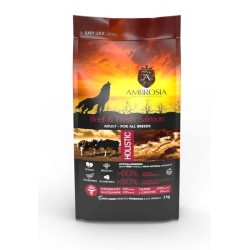 AMBROSIA GF Beef & Fresh Salmon Adult begrūdis jautienos ir šviežios lašišos sausas maistas šunims