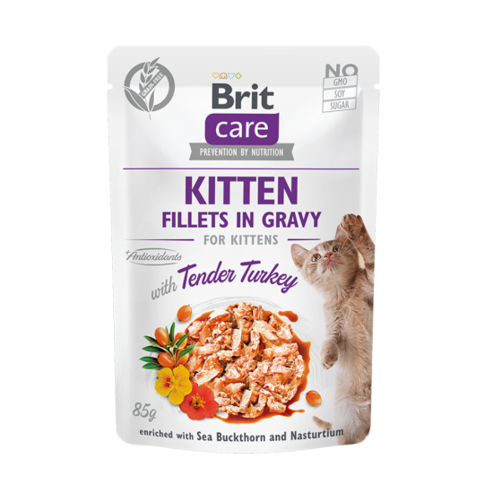 Brit Care Kitten Fillets in Gravy Turkey konservai su kalakutiena kačiukams Brit Care Kitten Fillets in Gravy Turkey konservai su kalakutiena kačiukams