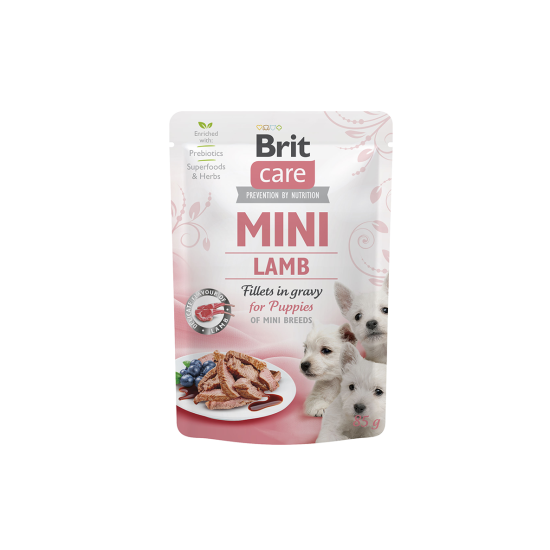 Brit Care Mini konservai jauniems šunims Puppy Lamb fillets in gravy