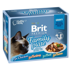 Brit Premium Cat Fillets in Gravy Family Plate konservai katėms maišeliuose Brit Premium Cat Fillets in Gravy Family Plate konservai katėms maišeliuose