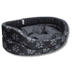 Gyvūno guolis su pagalve, pilkas su baltomis pėdutemis