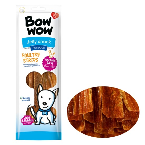 Skanėstai šunims BOW WOW Poultry Strips GF jautienos kolagenas su vištiena, 20x60 g Skanėstai šunims BOW WOW Poultry Strips GF jautienos kolagenas su vištiena, 20x60 g
