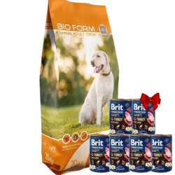 BIO FORM ADULT CROCK sausas maistas suaugusiems šunims su jautiena + Dovana 6x400g  Brit Premium  konservai šunims Turkey with Liver