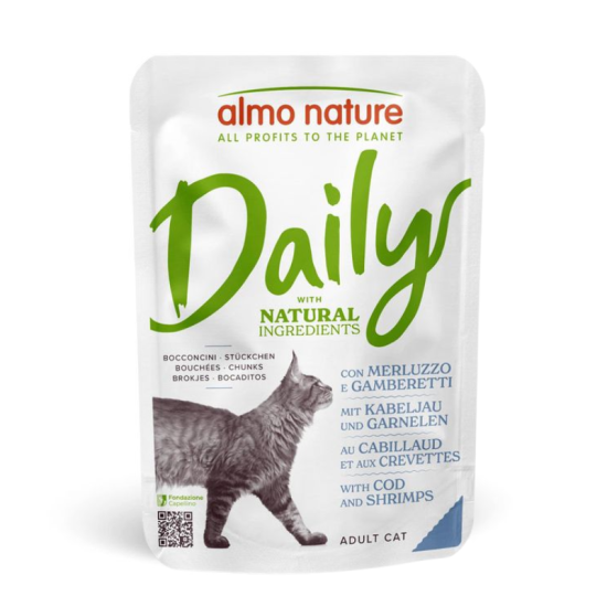 Almo Nature Daily Cat Pouch with Code and Shrimps 70g su menke ir krevetėmis