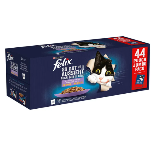 Felix Fantastic Vielfalt Jelly 85g X 44 (vištiena, jautiena, tunas, lašiša)