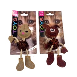 Žaislas katei, medžiaginis triušis su pintu rudu kamuoliuku