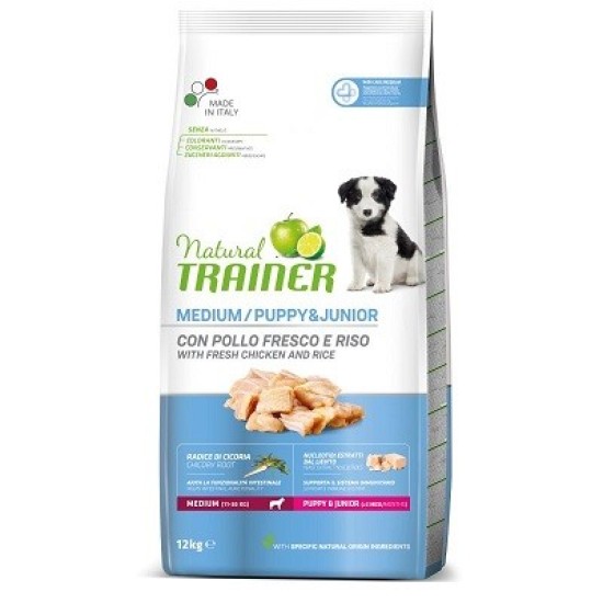 Natural Trainer MEDIUM PUPPY/JUNIOR Su Vištiena sausas pašaras šunims iki 1 metų