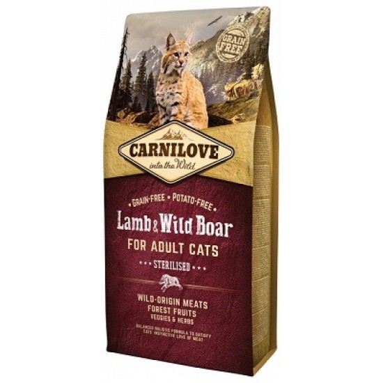 Carnilove Lamb & Wild Boar Adult Sterilised Cat sausas maistas sterilizuotoms katėms Carnilove Lamb & Wild Boar Adult Sterilised Cat sausas maistas sterilizuotoms katėms